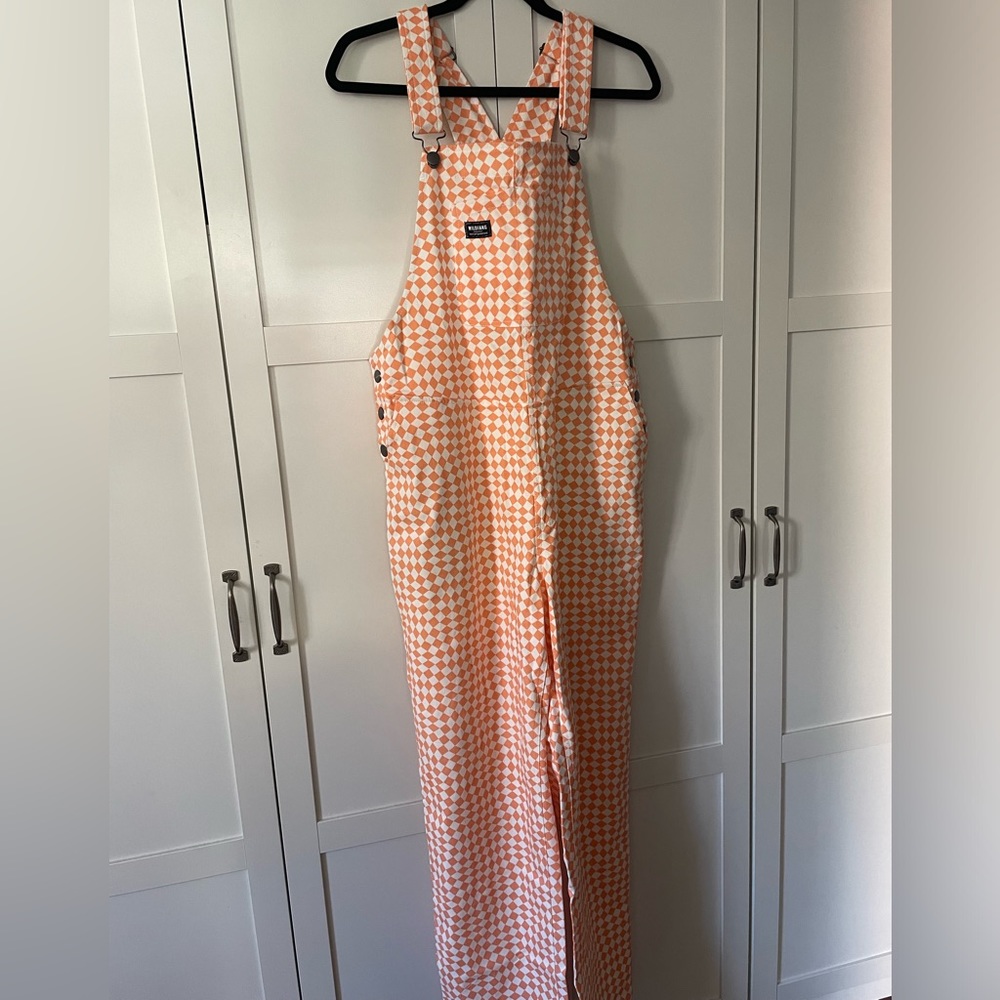 Wildfang Overalls size L NWT - Orange Checker